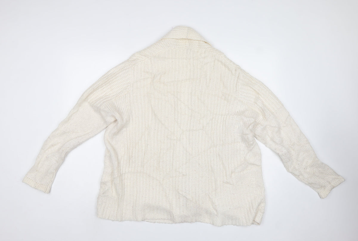 Gap Women Ivory S Chunky Knit Open Cowl Neck Cardigan