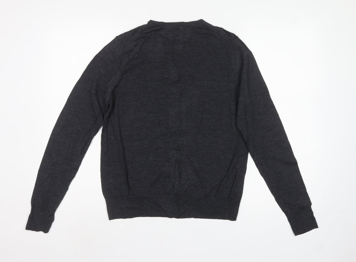 Uniqlo Women Grey L 100% Merino Wool Round Neck Button Cardigan