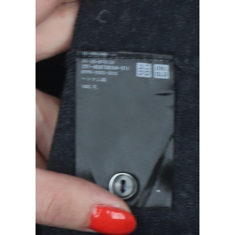 Uniqlo Women Grey L 100% Merino Wool Round Neck Button Cardigan