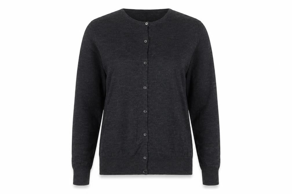 Uniqlo Women Grey L 100% Merino Wool Round Neck Button Cardigan