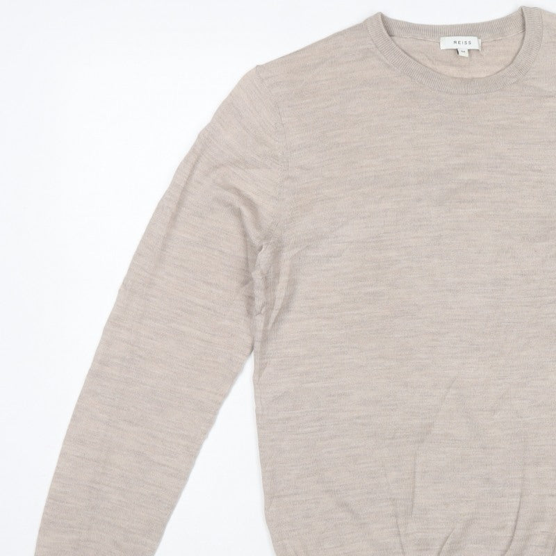 Reiss Women’s Beige 100% Wool Crew Neck Fine Knit Pullover Jumper M