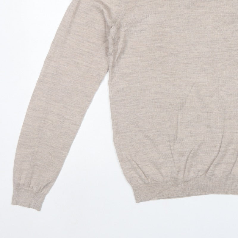 Reiss Women’s Beige 100% Wool Crew Neck Fine Knit Pullover Jumper M