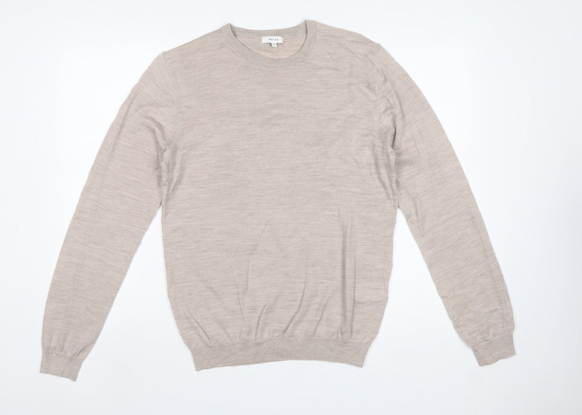 Reiss Women’s Beige 100% Wool Crew Neck Fine Knit Pullover Jumper M