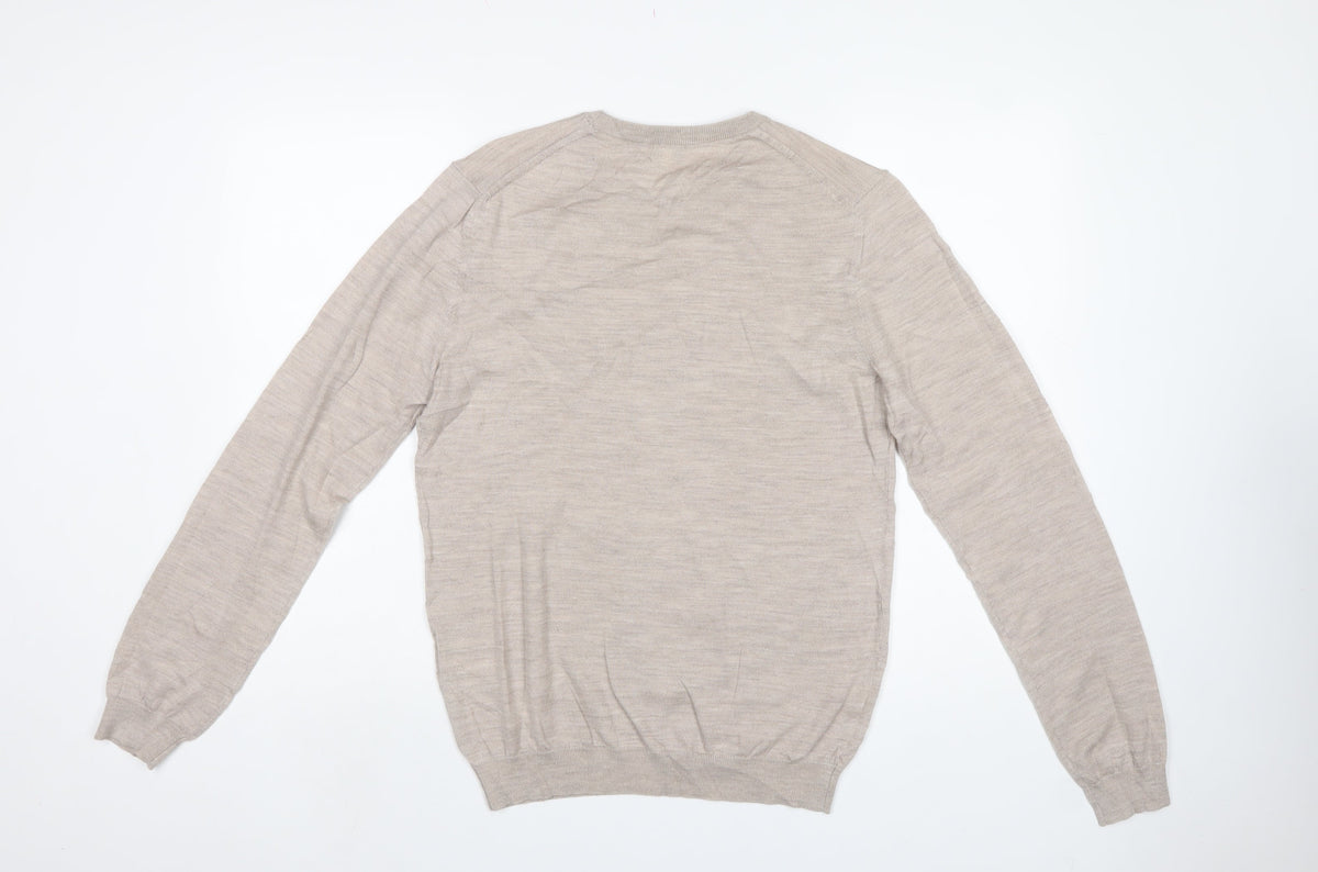 Reiss Women’s Beige 100% Wool Crew Neck Fine Knit Pullover Jumper M