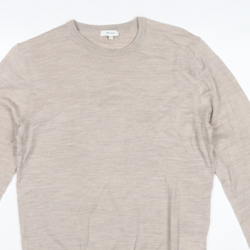 Reiss Women’s Beige 100% Wool Crew Neck Fine Knit Pullover Jumper M