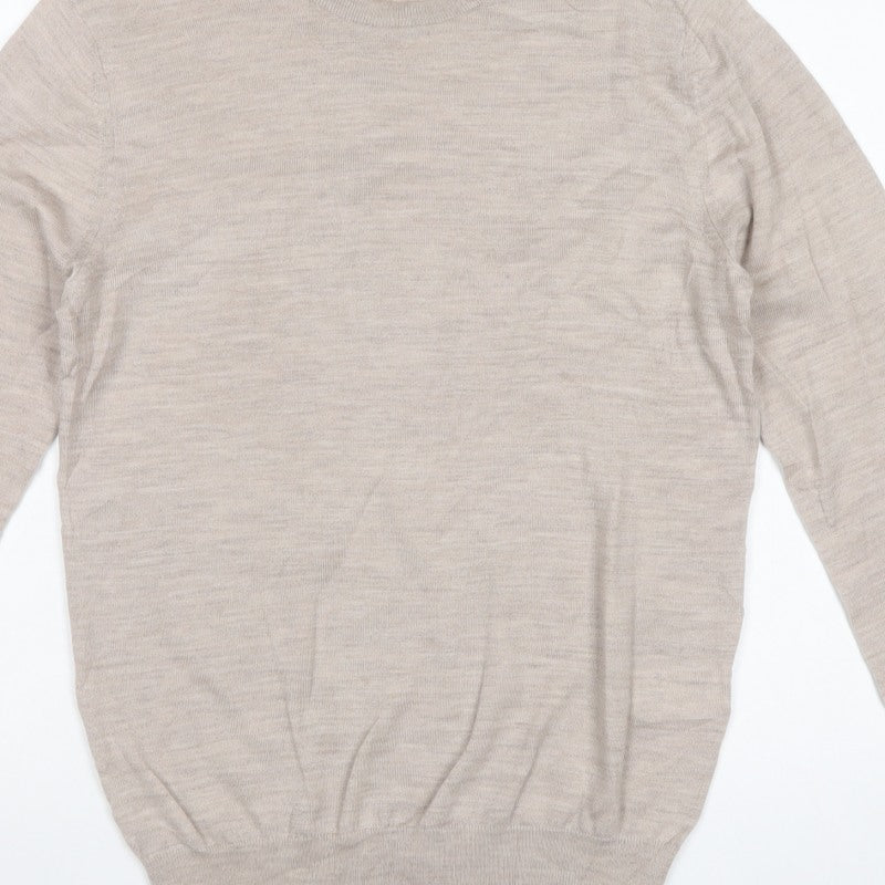 Reiss Women’s Beige 100% Wool Crew Neck Fine Knit Pullover Jumper M