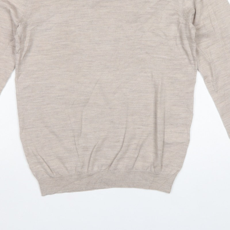 Reiss Women’s Beige 100% Wool Crew Neck Fine Knit Pullover Jumper M