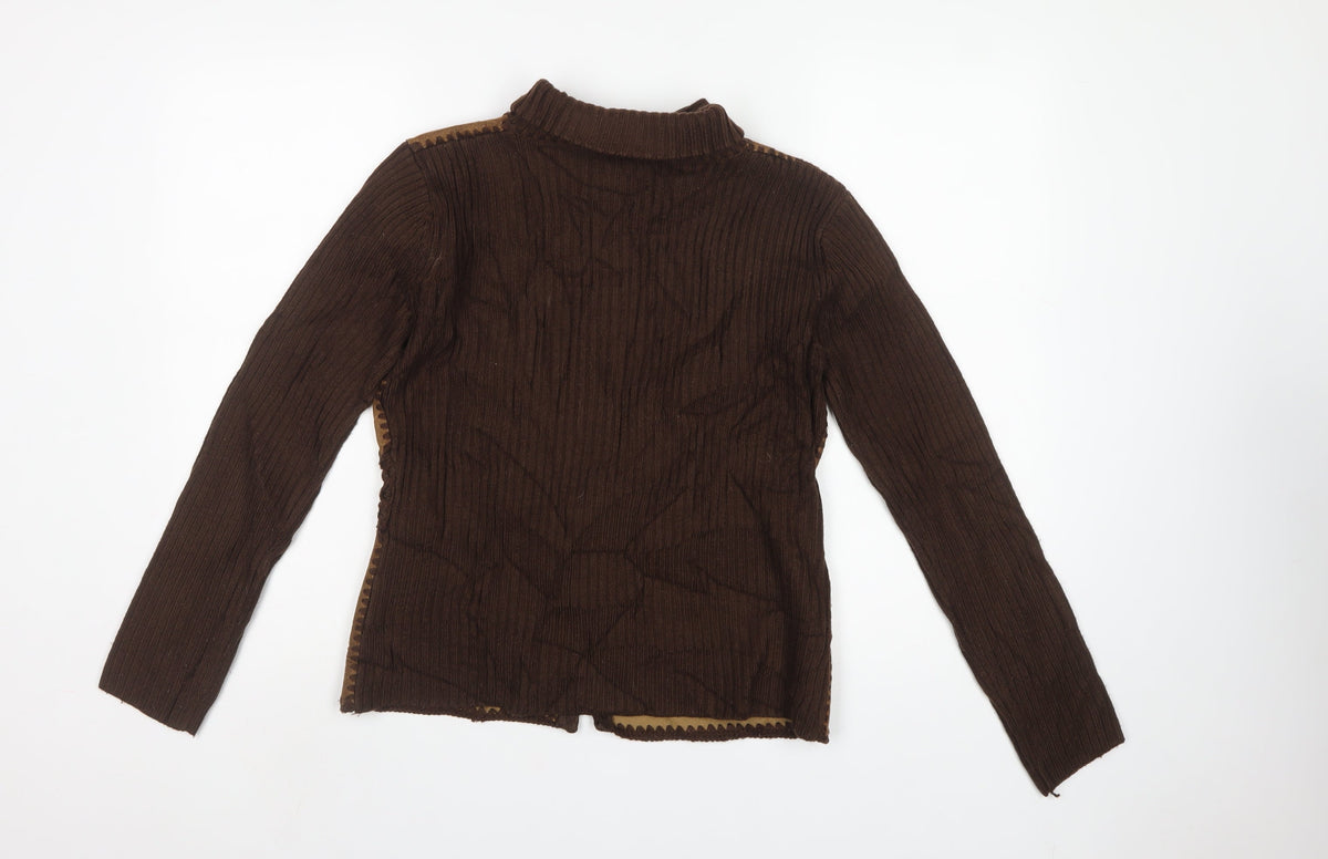 ELEN Women’s Brown XL Full Zip High Neck Knit Faux Suede Jumper