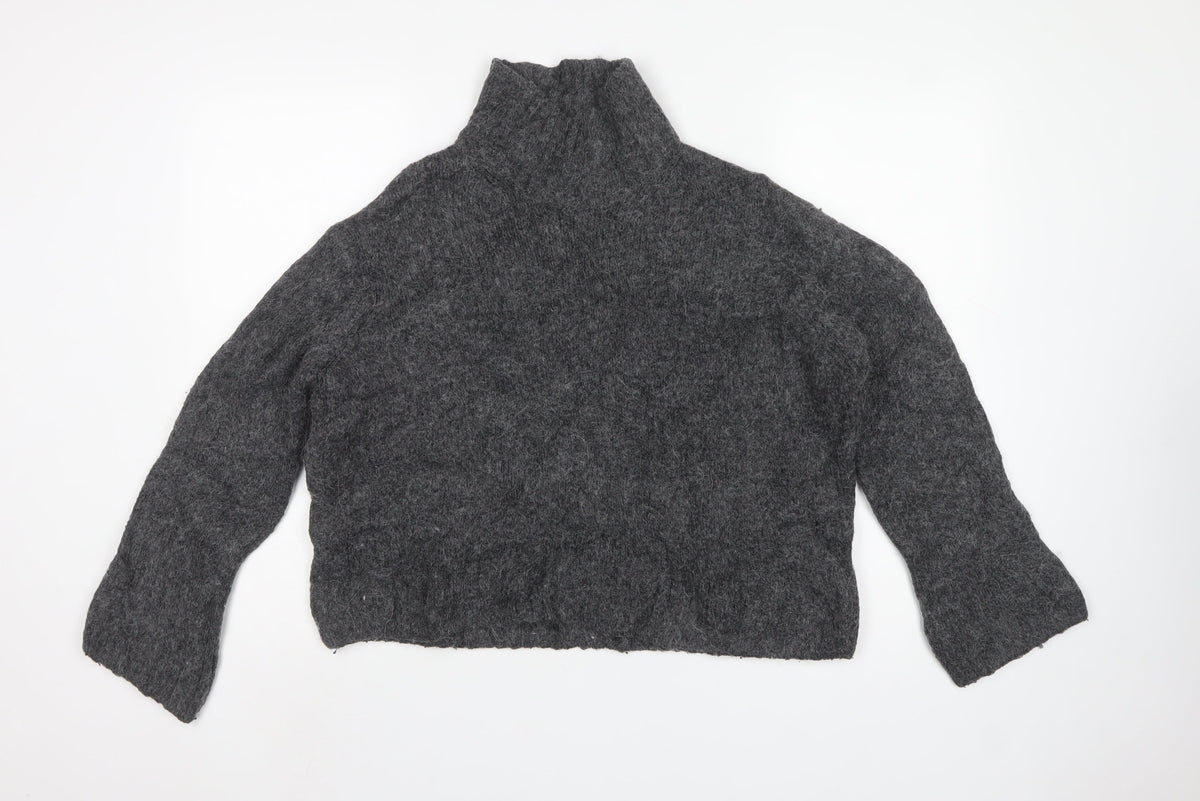 H&M Women Grey S High Neck Knit Pullover Jumper