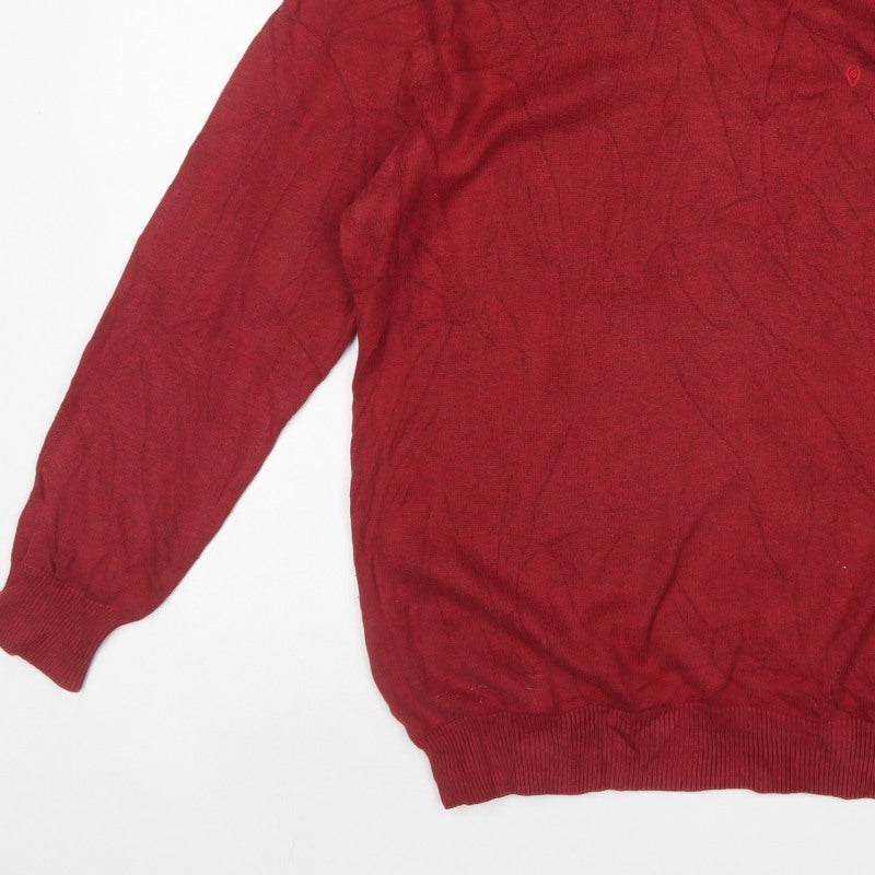 Benetti Men’s Red L V-Neck Cotton Knit Pullover Jumper