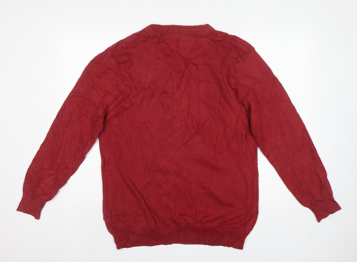 Benetti Men’s Red L V-Neck Cotton Knit Pullover Jumper
