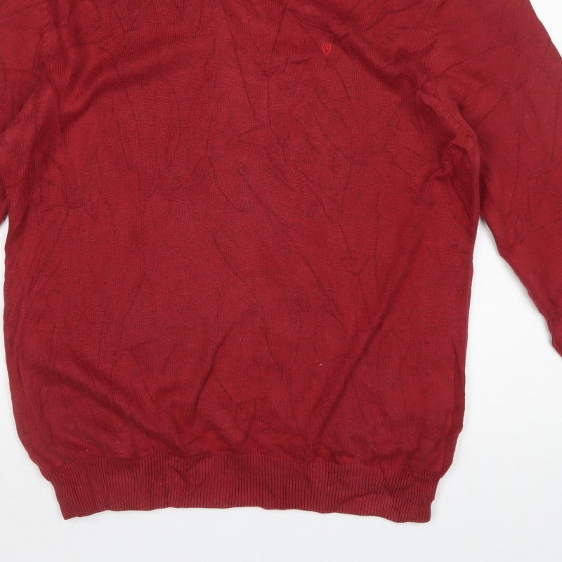 Benetti Men’s Red L V-Neck Cotton Knit Pullover Jumper