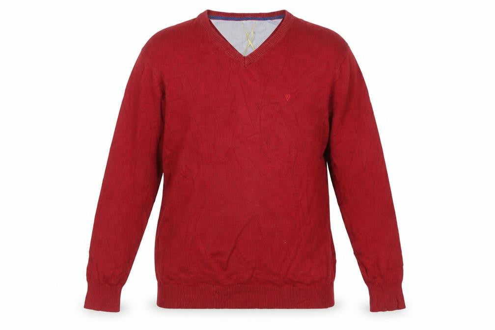 Benetti Men’s Red L V-Neck Cotton Knit Pullover Jumper