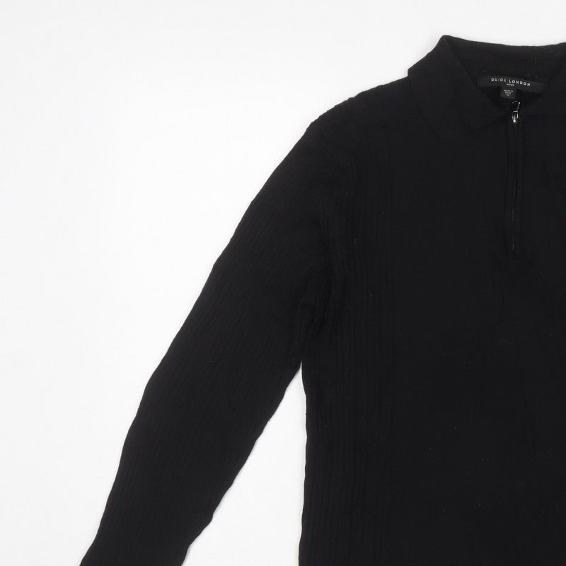 Guide London Men’s Black M Merino Wool Half Zip Knit Jumper