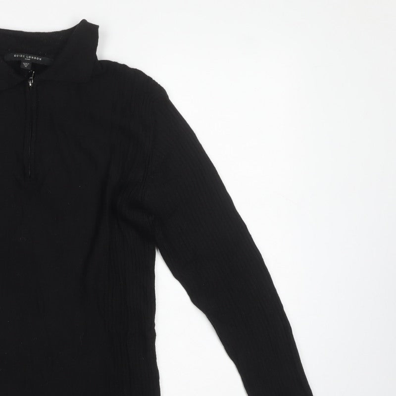 Guide London Men’s Black M Merino Wool Half Zip Knit Jumper
