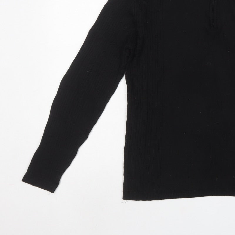 Guide London Men’s Black M Merino Wool Half Zip Knit Jumper