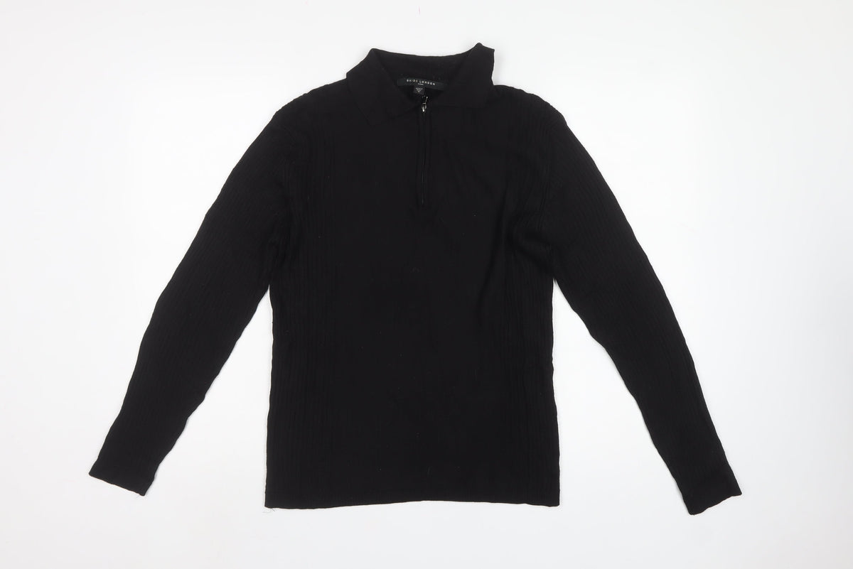 Guide London Men’s Black M Merino Wool Half Zip Knit Jumper