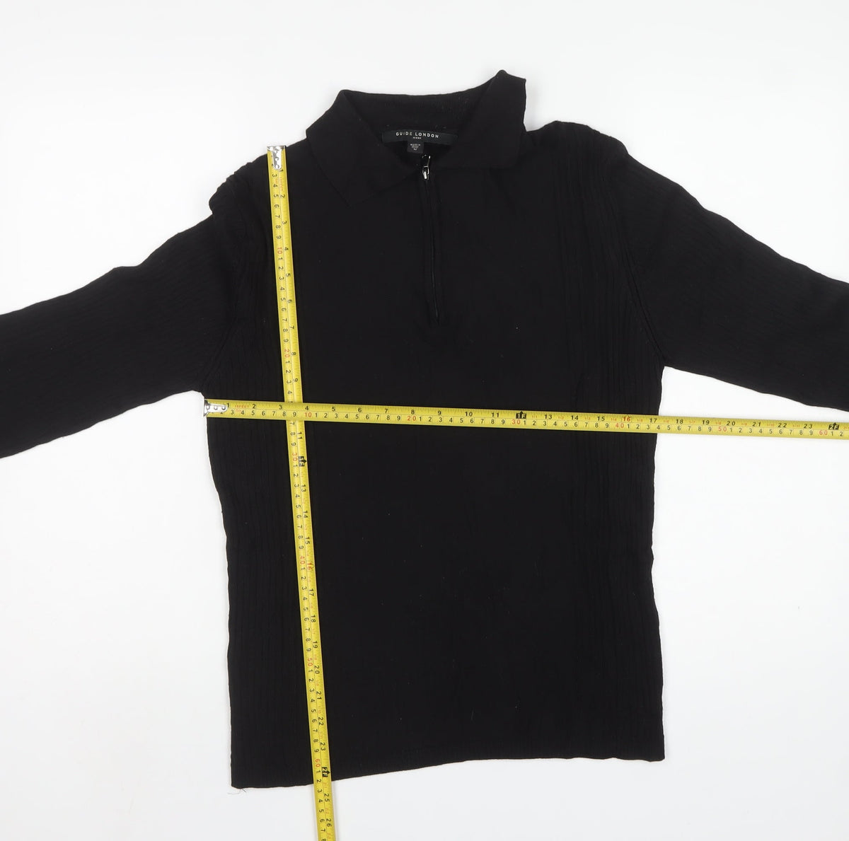 Guide London Men’s Black M Merino Wool Half Zip Knit Jumper