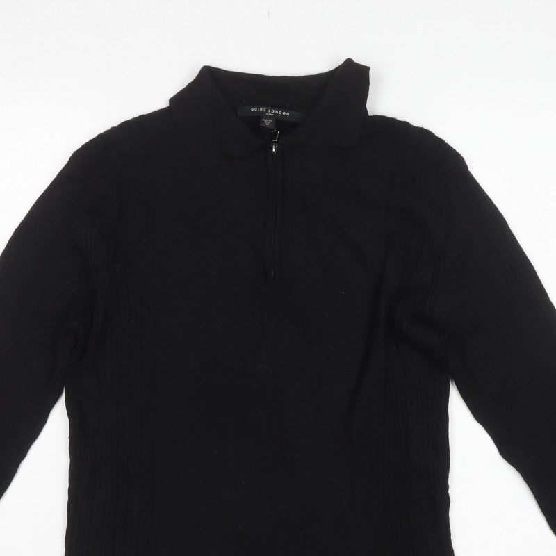Guide London Men’s Black M Merino Wool Half Zip Knit Jumper