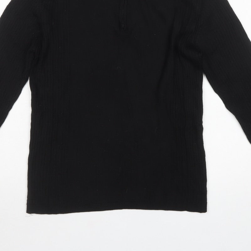 Guide London Men’s Black M Merino Wool Half Zip Knit Jumper
