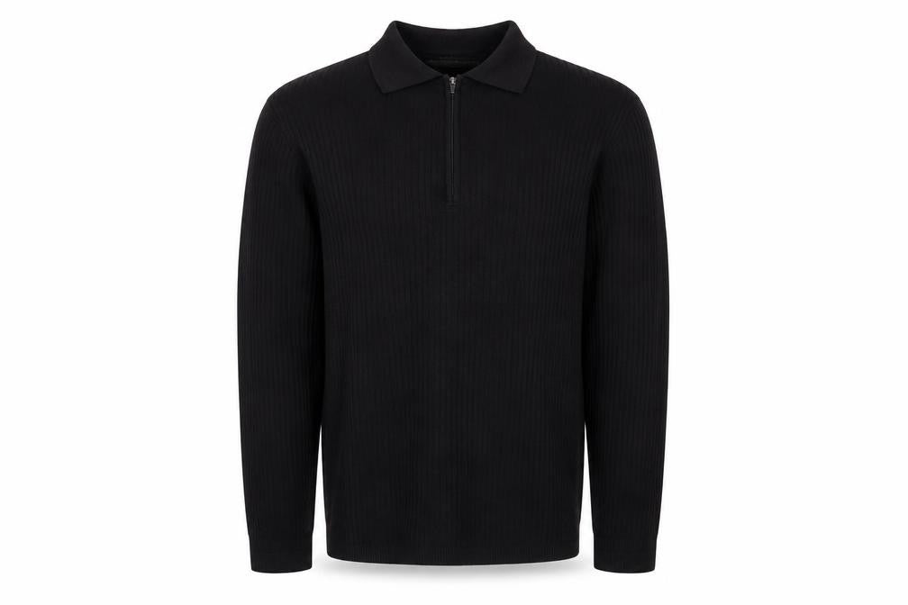 Guide London Men’s Black M Merino Wool Half Zip Knit Jumper