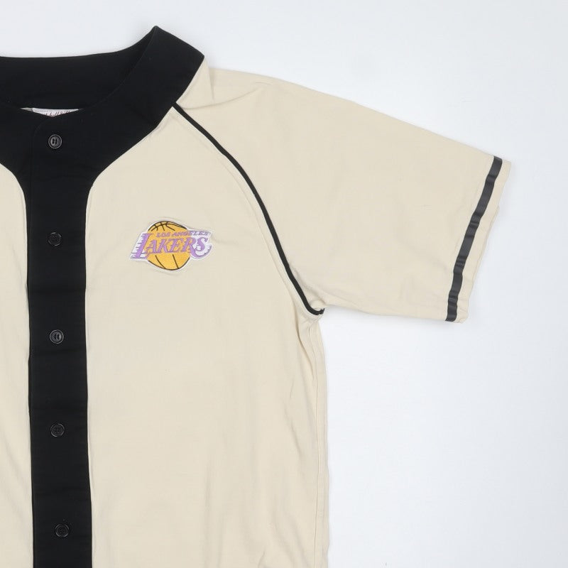 Mitchell & Ness Men Beige L Lakers NBA 2008 Hardwood Classics Baseball Shirt
