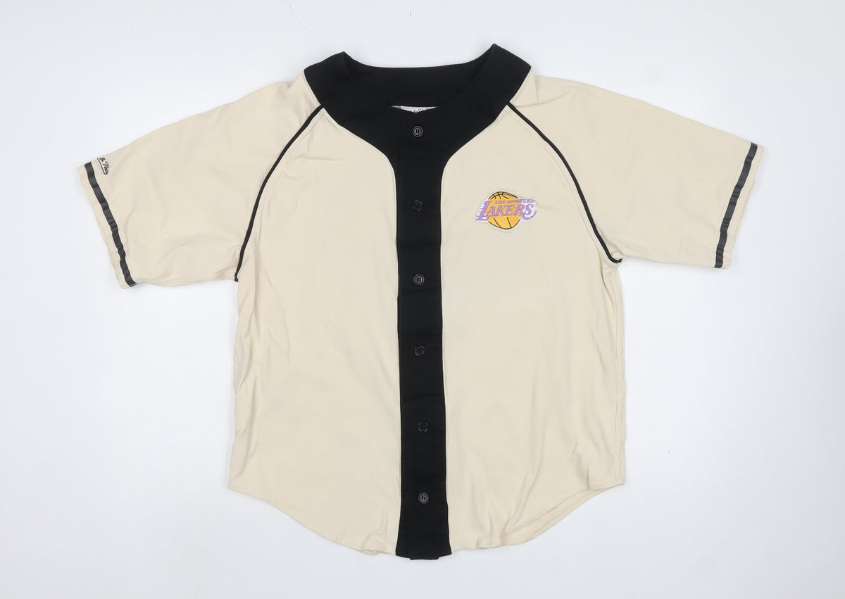 Mitchell & Ness Men Beige L Lakers NBA 2008 Hardwood Classics Baseball Shirt