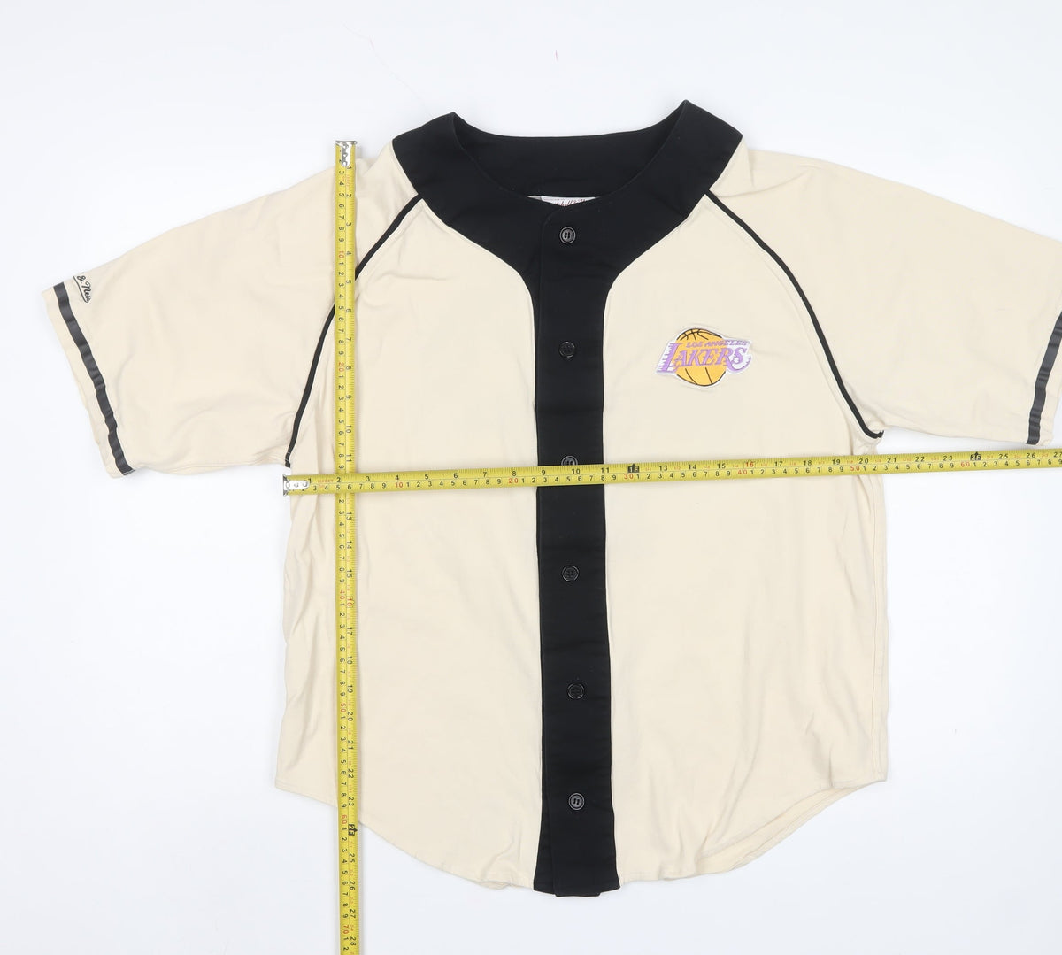 Mitchell & Ness Men Beige L Lakers NBA 2008 Hardwood Classics Baseball Shirt