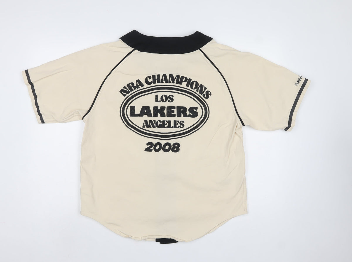 Mitchell & Ness Men Beige L Lakers NBA 2008 Hardwood Classics Baseball Shirt