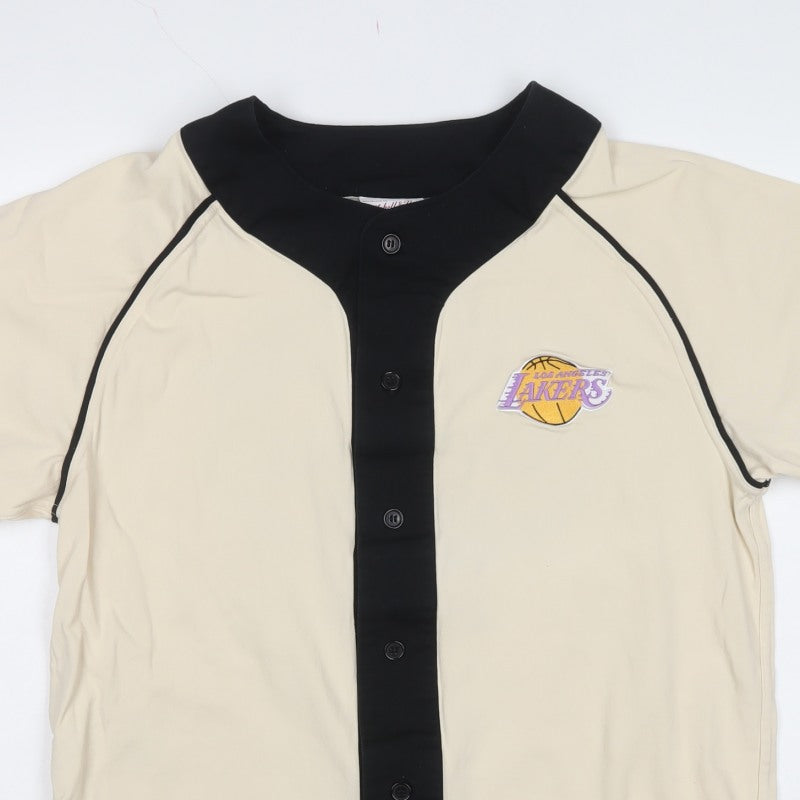 Mitchell & Ness Men Beige L Lakers NBA 2008 Hardwood Classics Baseball Shirt