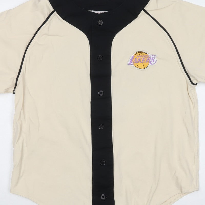 Mitchell & Ness Men Beige L Lakers NBA 2008 Hardwood Classics Baseball Shirt