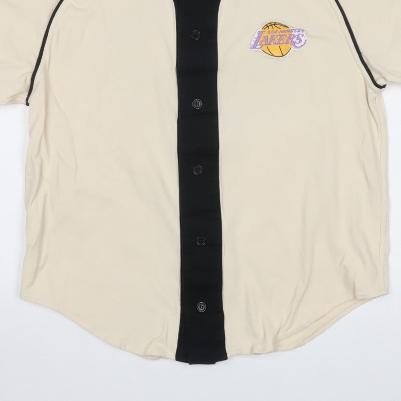 Mitchell & Ness Men Beige L Lakers NBA 2008 Hardwood Classics Baseball Shirt
