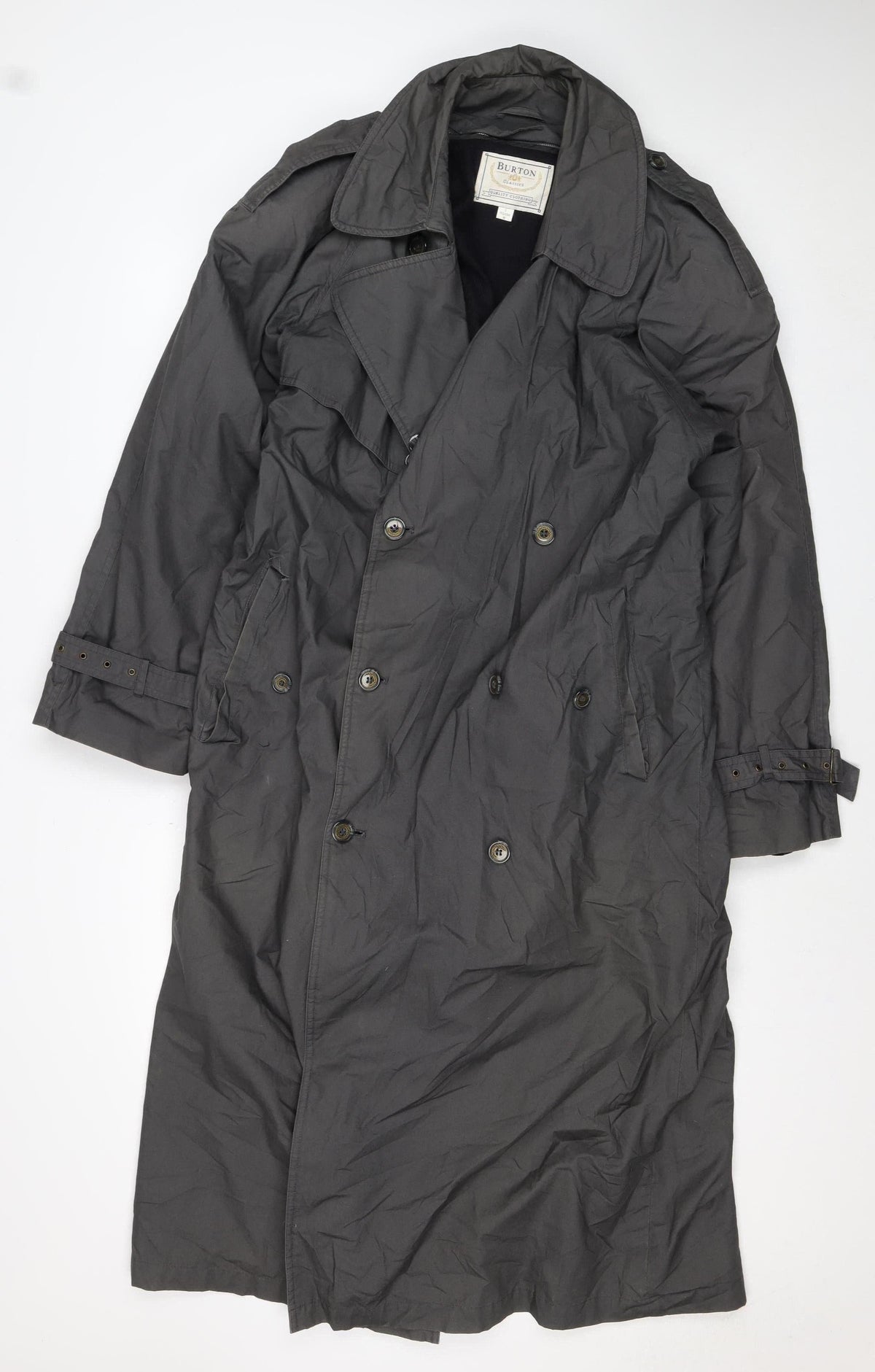 Burton Women’s Black S Long Double-Breasted Trench Coat Detachable Lining