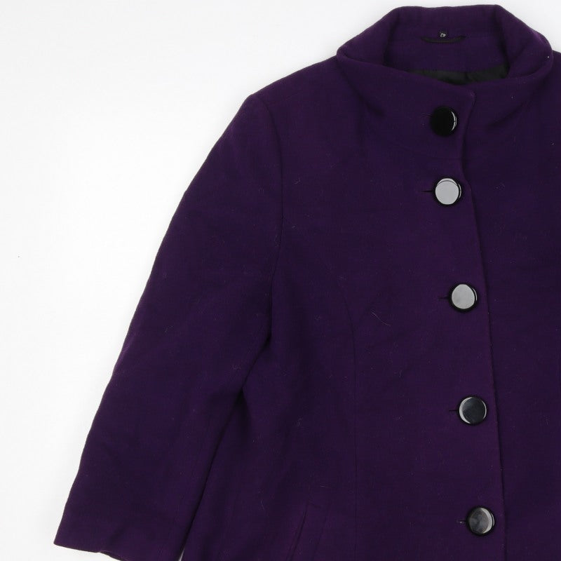Lebek Women’s Purple UK 16 Wool Blend Mid-Length Button Coat