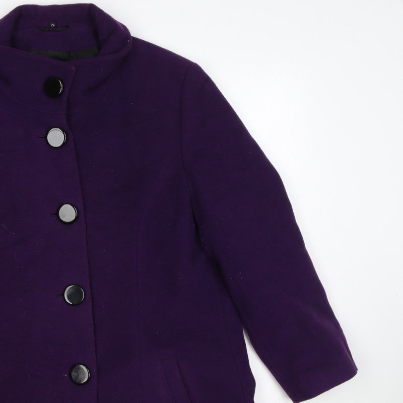 Lebek Women’s Purple UK 16 Wool Blend Mid-Length Button Coat