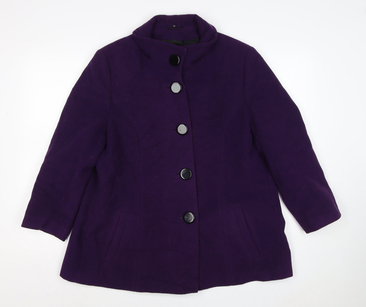 Lebek Women’s Purple UK 16 Wool Blend Mid-Length Button Coat