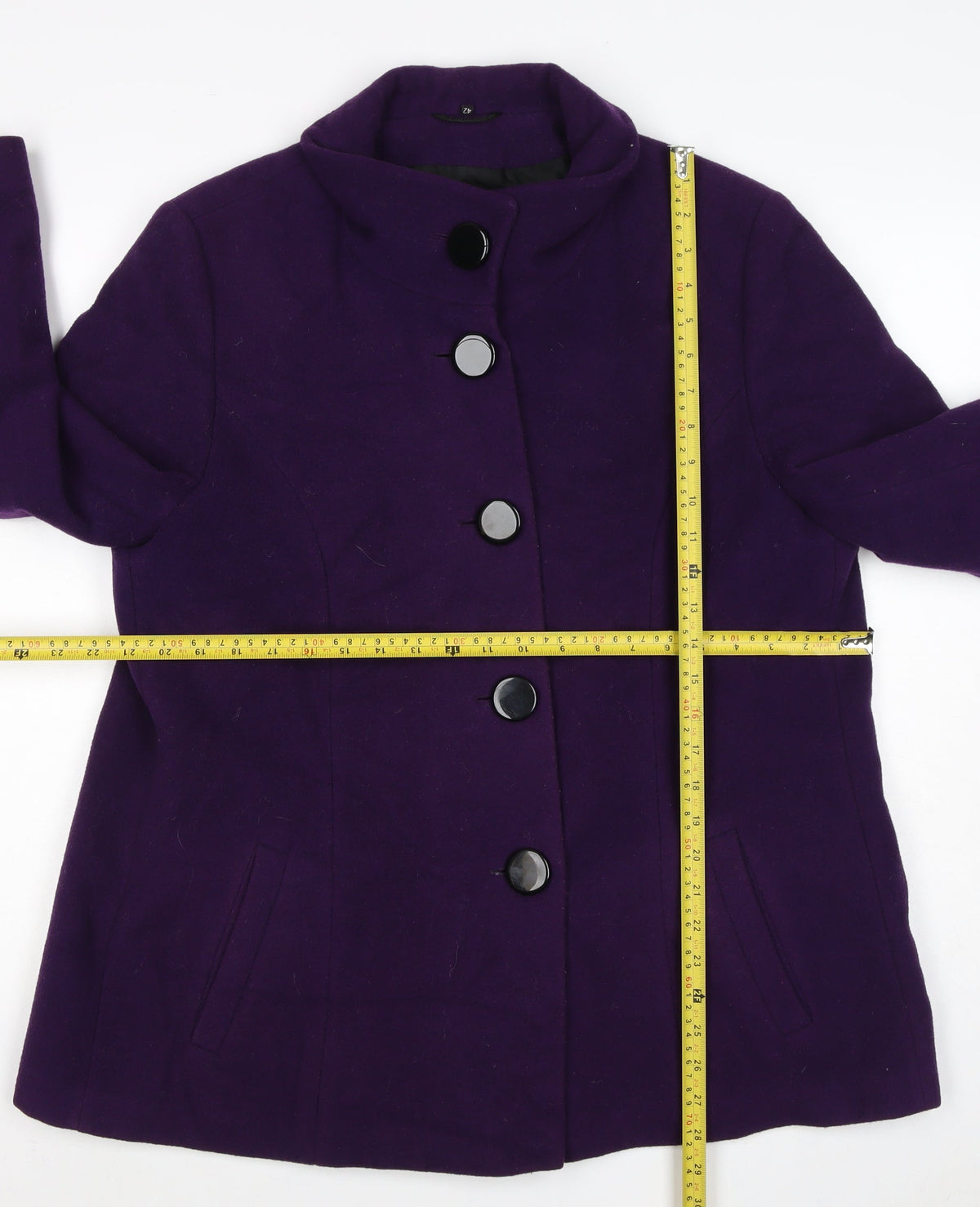 Lebek Women’s Purple UK 16 Wool Blend Mid-Length Button Coat