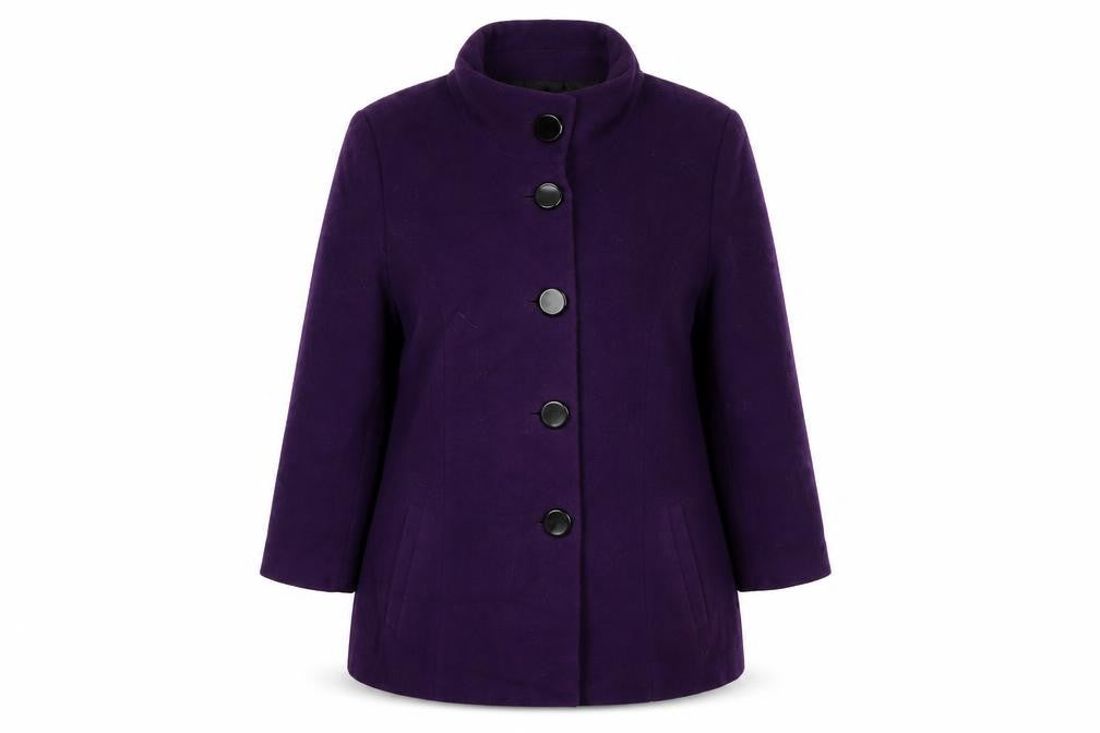 Lebek Women’s Purple UK 16 Wool Blend Mid-Length Button Coat