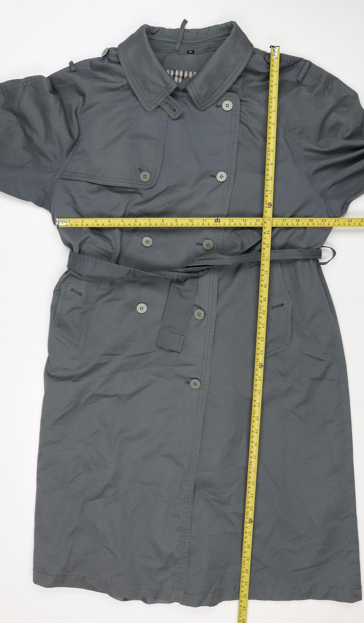 Nuage Women’s Grey Size 16 Long Double-Breasted Belted Trench Coat