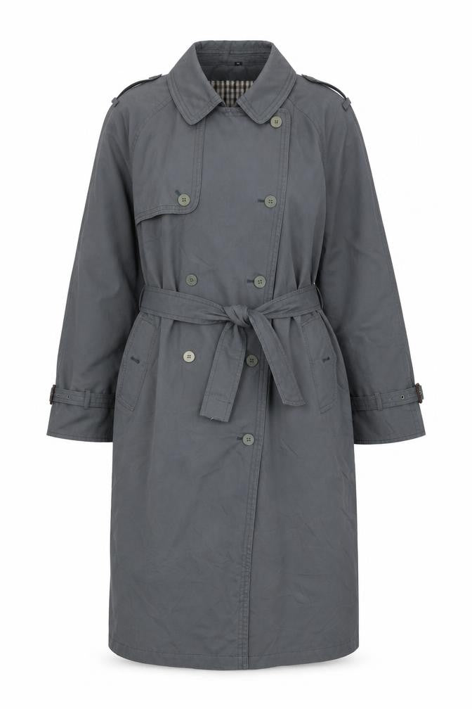 Nuage Women’s Grey Size 16 Long Double-Breasted Belted Trench Coat