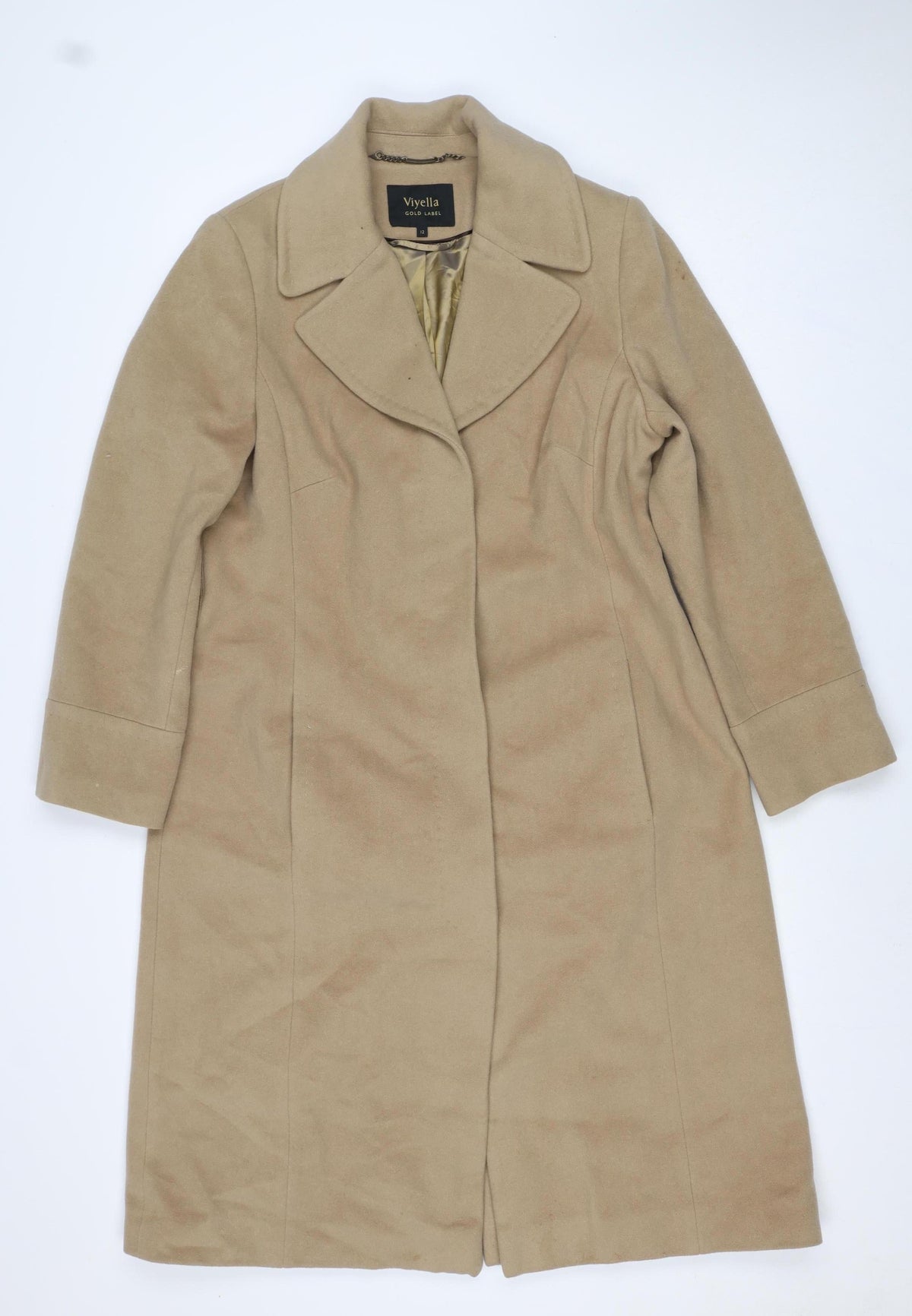 Viyella Women’s Beige UK 12 Wool Angora Long Overcoat Lined