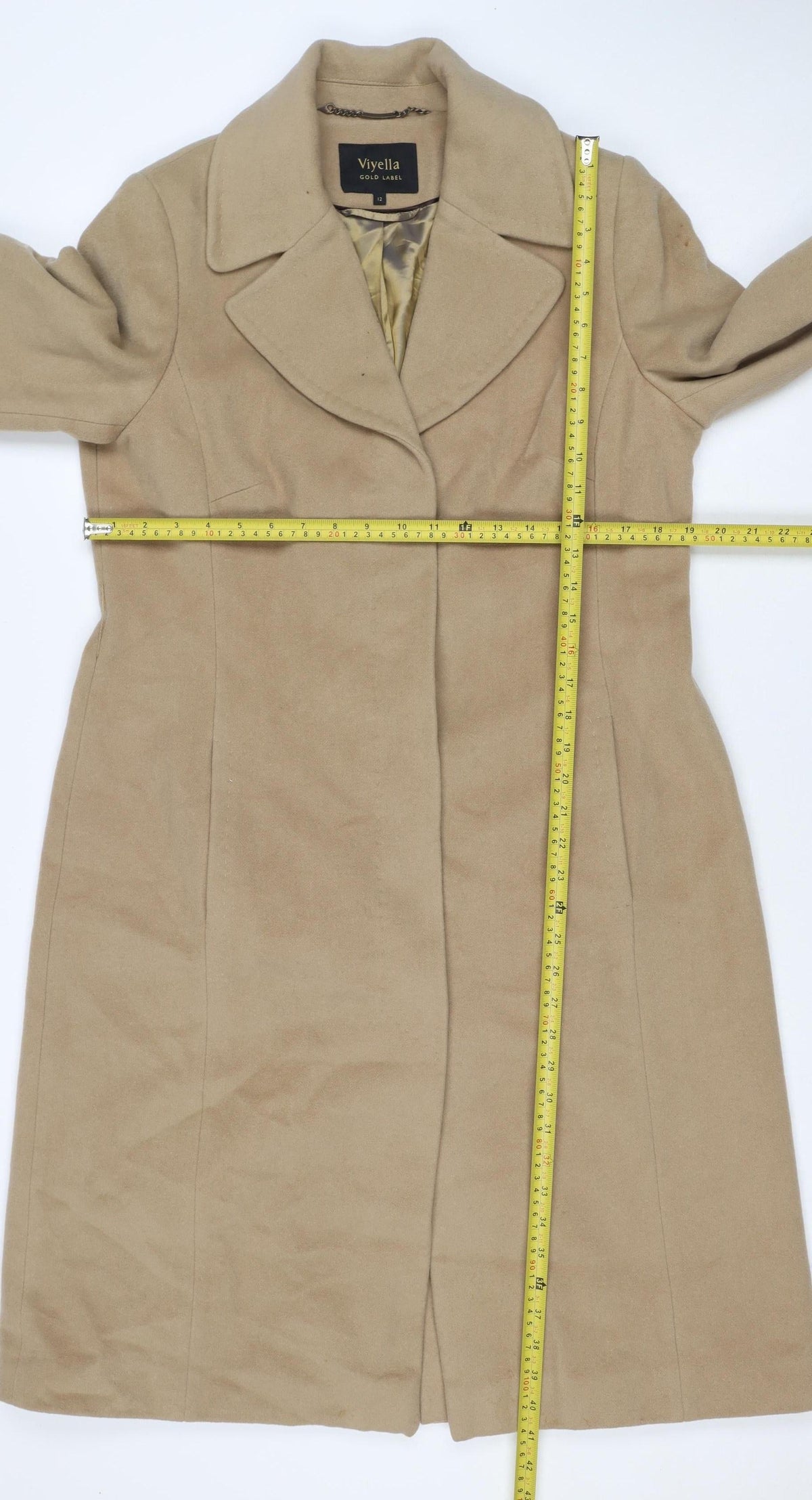 Viyella Women’s Beige UK 12 Wool Angora Long Overcoat Lined