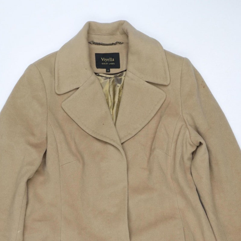 Viyella Women’s Beige UK 12 Wool Angora Long Overcoat Lined