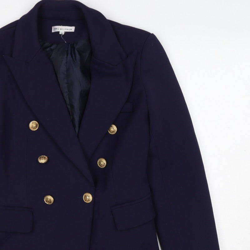 JS Millenium Women's Blue M Double-Breasted Gold Button Blazer