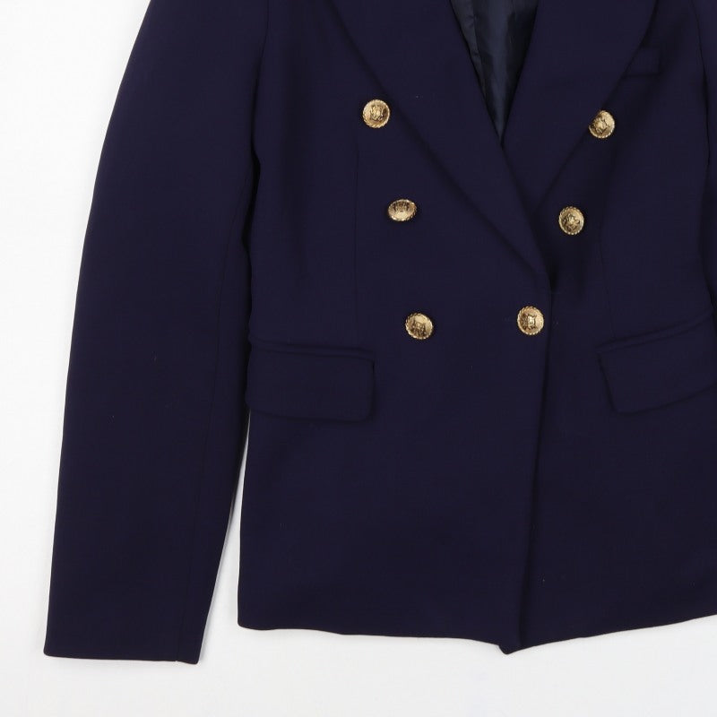 JS Millenium Women's Blue M Double-Breasted Gold Button Blazer
