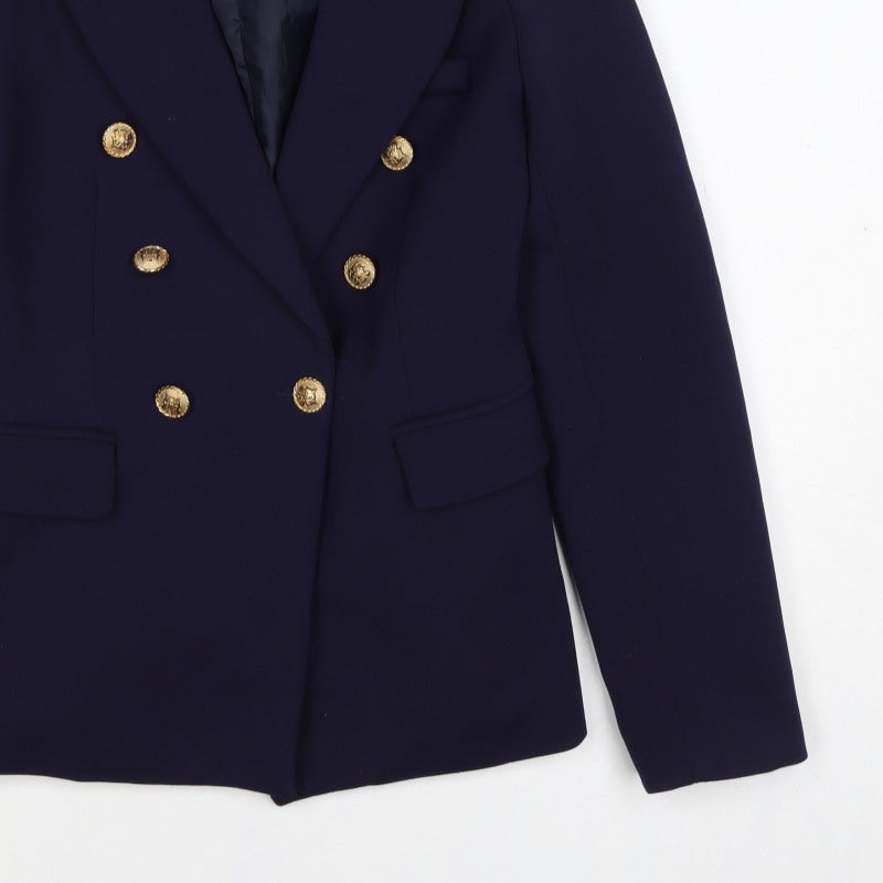 JS Millenium Women's Blue M Double-Breasted Gold Button Blazer