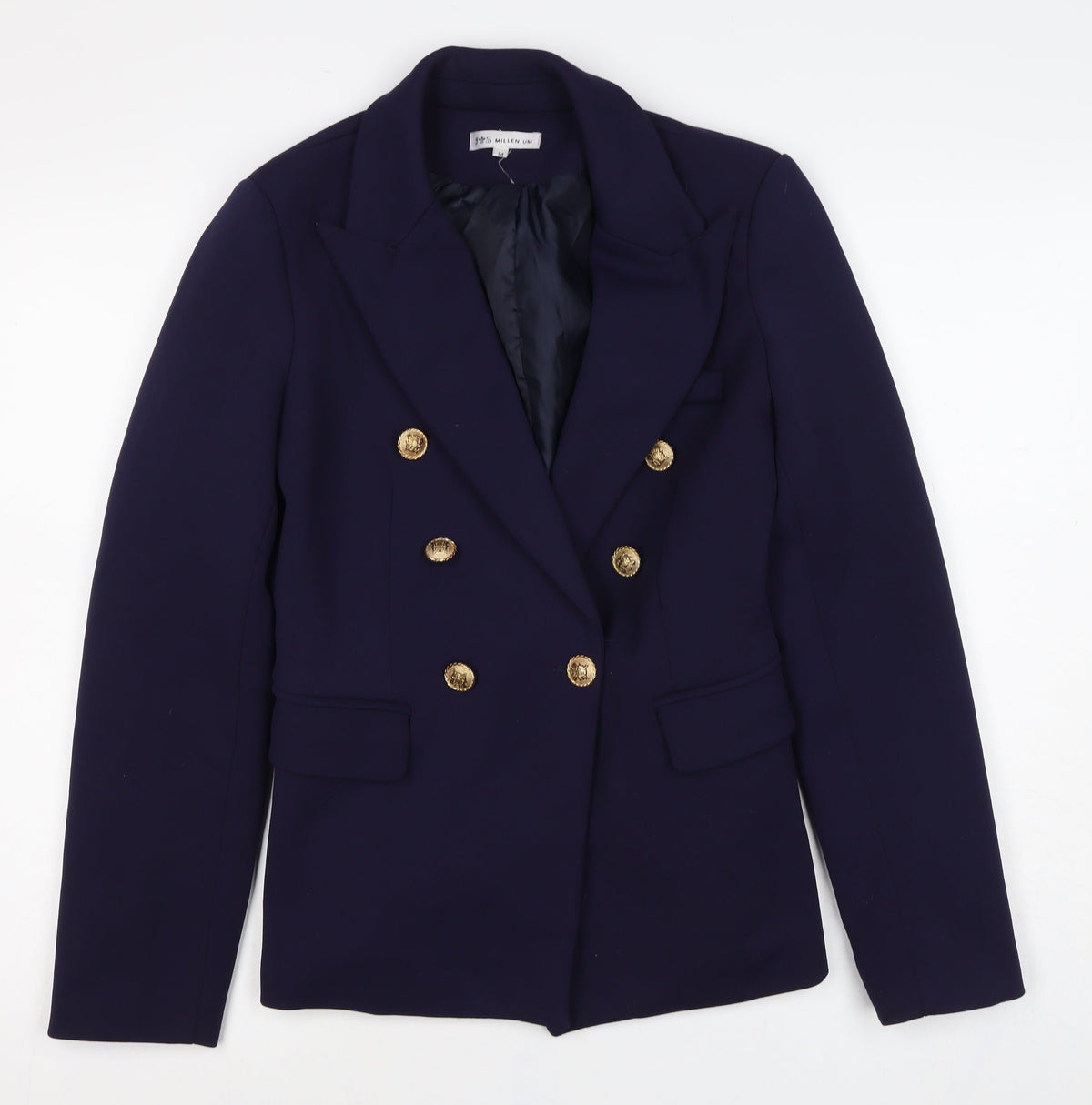 JS Millenium Women's Blue M Double-Breasted Gold Button Blazer