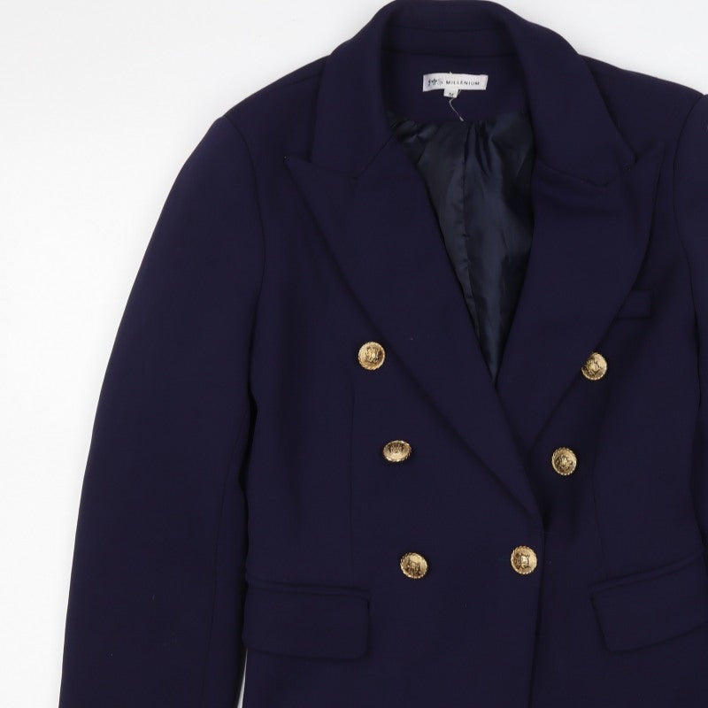 JS Millenium Women's Blue M Double-Breasted Gold Button Blazer