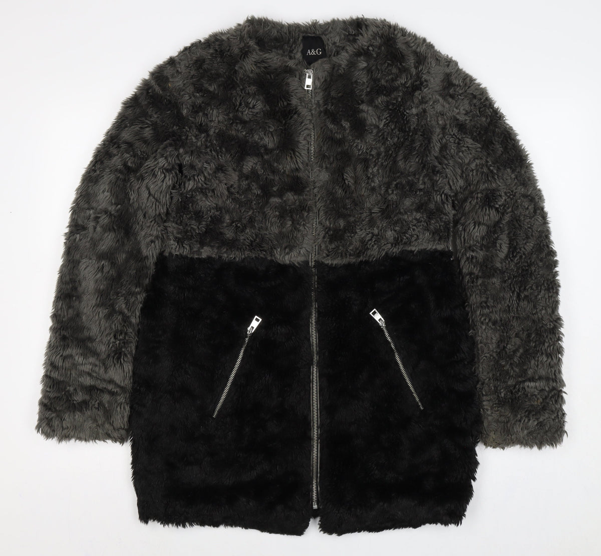 A&G Women’s Grey & Black Faux Fur Reversible Jacket Size 8