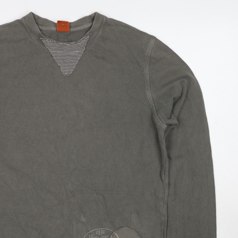 Hugo Boss Men Grey Small Pullover Crew Neck Logo Sweatshirt